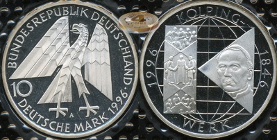 Германия (ФРГ). 10 марок. 1996 A (Proof. Серебро)