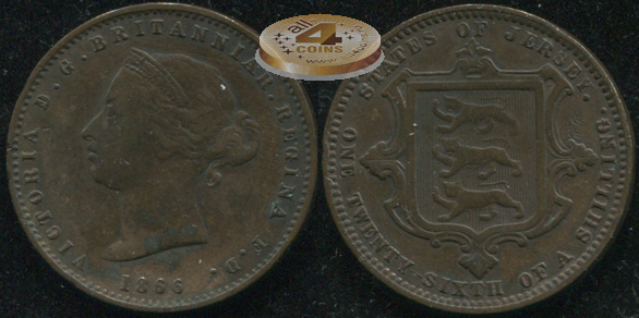 Джерси. 1/26 шиллинга. 1866 (XF)