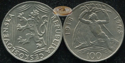Чехословакия. 100 крон. 1948 (aUnc. Серебро)