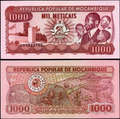 Мозамбик. 1000 метикалей (Unc) 1989