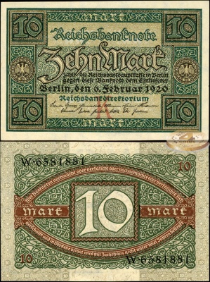 Германия (Веймарская респ.). 10 марок (Unc) 1920