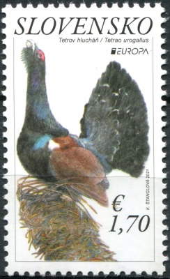 Словакия. 2021. Глухарь (Tetrao urogallus) (Почтовая марка. MNH OG)