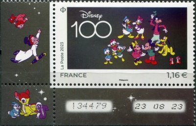 Франция. 2023. 100-летие компании Disney (II) (Почтовая марка. MNH OG)