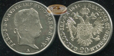 Австрия (Австрийская империя). 20 крейцеров. 1841.A (Unc. Серебро)