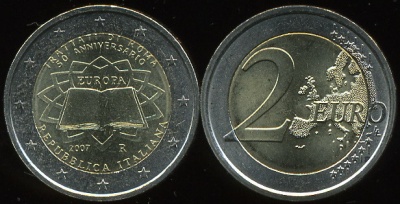 Италия. 2 евро. 2007 (Unc. Биметалл)