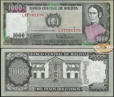 Боливия. 1000 песо боливиано (Unc) 1982