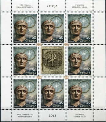 Сербия. 2013. 1700 лет со дня написания Миланского эдикта (Малый лист. MNH OG)