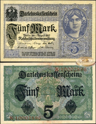 Германия (кайзеррейх). 5 марок (Unc) 1917