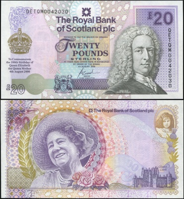 Шотландия. Банкнота 20 фунтов. 04.08.2000. Unc. Бумага. Кат.# P.361