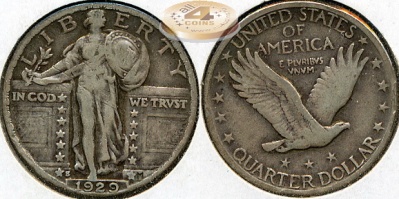 США. 25 центов (Квотер). 1929 [S] (VF25. Серебро)