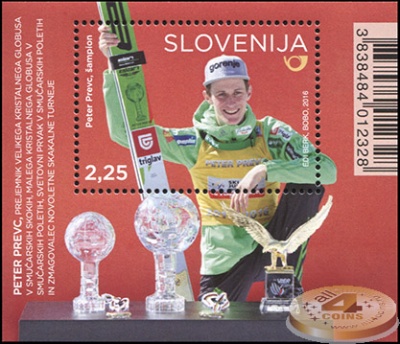 Словения. 2016. Петер Превц - Чемпион мира 2016 по полётам на лыжах (Блок. MNH OG)