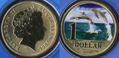 Австралия. 1 доллар. 2006. Дельфин. (Unc. Цветная эмаль)