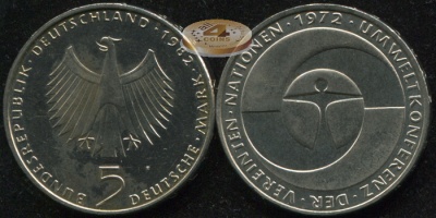Германия [ФРГ]. 5 марок. 1982.F (Unc)