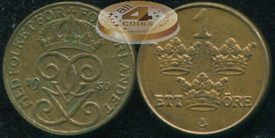 Швеция. Монета 1 эре. 1950 (KM#777.2. aUnc)