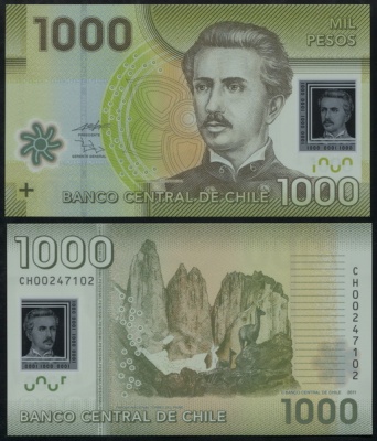Чили. Банкнота 1000 песо. 2011. Unc. Пластик. Кат.# P.161b