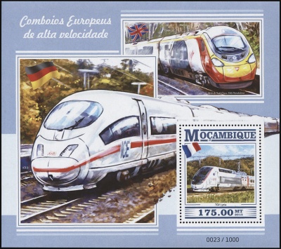 Мозамбик. 2015. Европейские скоростные поезда (Блок. MNH OG)