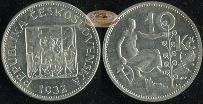 Чехословакия. 10 крон. 1932 (Unc. Серебро)