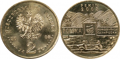 Польша. Монета 2 злотых. 2008 (KM#Y.644. Unc) Польская сборная на Олимпиаде в Пекине. 2008