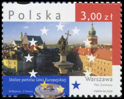 Польша. 2009. Варшава. Дворцовая площадь (Почтовая марка. MNH OG)