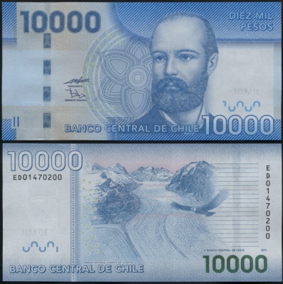 Чили. Банкнота 10000 песо. 2011. Unc. Бумага. Кат.# P.164b