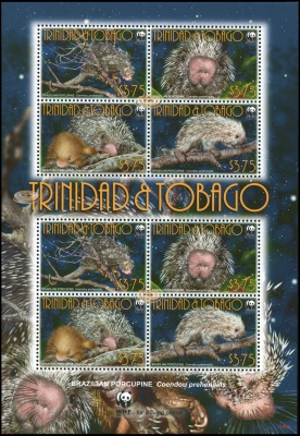 Тринидад и Тобаго. 2008. Цепкохвостый дикобраз [Coendou prehensilis] (Малый лист. MNH OG)