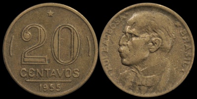 Бразилия. Монета 20 сентаво. 1955 (KM#562. aXF) Руй Барбоза