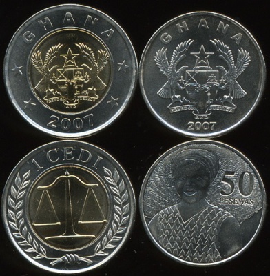 Гана. Набор №2 (2 монеты. 1 биметалл) 2007