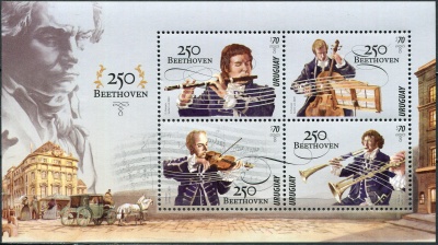 Уругвай. 2020. 250-летие со дня рождения Людвига ван Бетховена (1770-1827) (Почтовый блок. MNH OG)