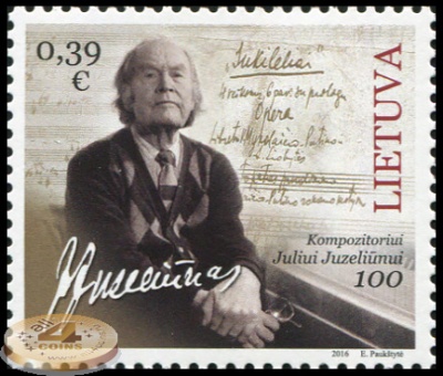Литва. 2016. 100 лет со дня рождения Юлюса Юзелюнаса, композитора (Почтовая марка. MNH OG)