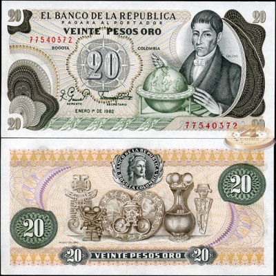 Колумбия. 20 песо (Unc) 1982