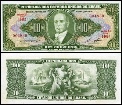 Бразилия. 10 крузейро (recebido) (Unc) 1953-60