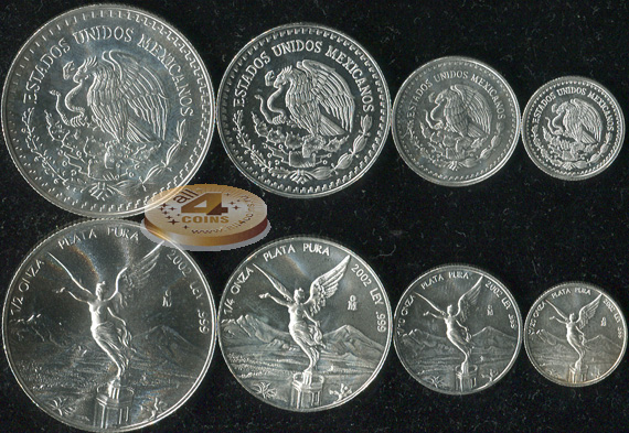 Мексика. Набор №9 (4 монеты. Серебро. Unc) 2002