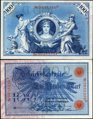Германия (кайзеррейх). 100 марок (aUnc) 1908
