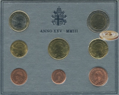 Ватикан. Официальный набор евро (Unc. 8 монет. 2 биметалла. Буклет) 2003