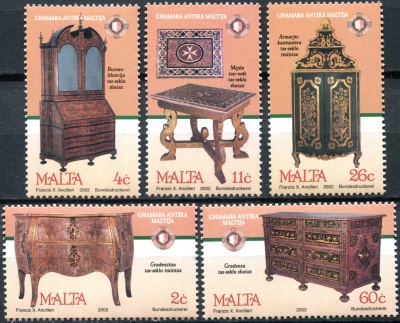 Мальта. 2002. Старинная мальтийская мебель (Серия Почтовых марок. MNH OG)
