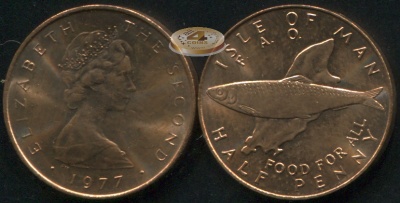 Остров Мэн. Монета 1/2 пенни. 1977 (KM#40. Unc) F.A.O. “PM” с одной стороны