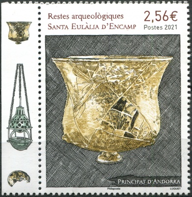 Андорра Французская. 2021. Золотая чаша, церковь Santa Eulalia (Почтовая марка. MNH OG)
