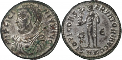 Римская империя. Лициний I. Фоллис. aUnc/XF биллон. 317-320 Кизик