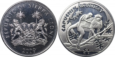 Сьерра-Леоне. Монета 1 доллар. 2009 (KM#365. Unc) Капуцин