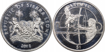 Сьерра-Леоне. Монета 1 доллар. 2012 (KM#377. Unc) Стрельба из лука