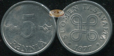 Финляндия. Монета 5 пенни. 1977 (KM#45a. Unc)
