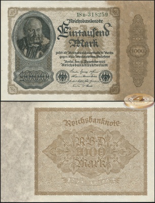 Германия (Веймарская респ.). 1000 марок (Unc) 1922