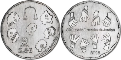Португалия. Монета 2.5 евро. 2015 (Unc) 40 лет Омбудсмену