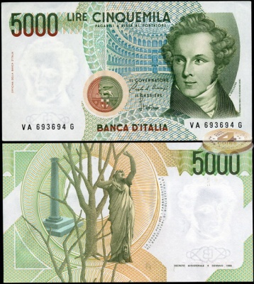 Италия. 5000 лир (Unc) 1985