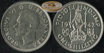 Великобритания. 1 шиллинг. 1942 (Unc. Серебро)