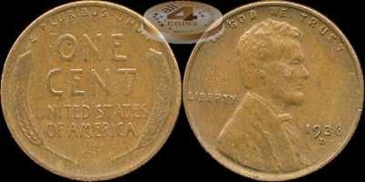 США. 1 цент. 1936.D (XF)