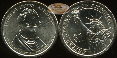 США. 1 доллар. 2009.D (Unc) Уильям Генри Гаррисон