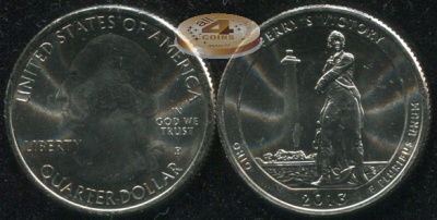 США. Монета 25 центов [Квотер]. 2013.P (KM#543. Unc) Perry's Victory [Ohio]