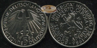 Германия [ФРГ]. 5 марок. 1986.D (Unc)