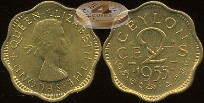 Цейлон британский. 2 цента. 1955 (Unc)